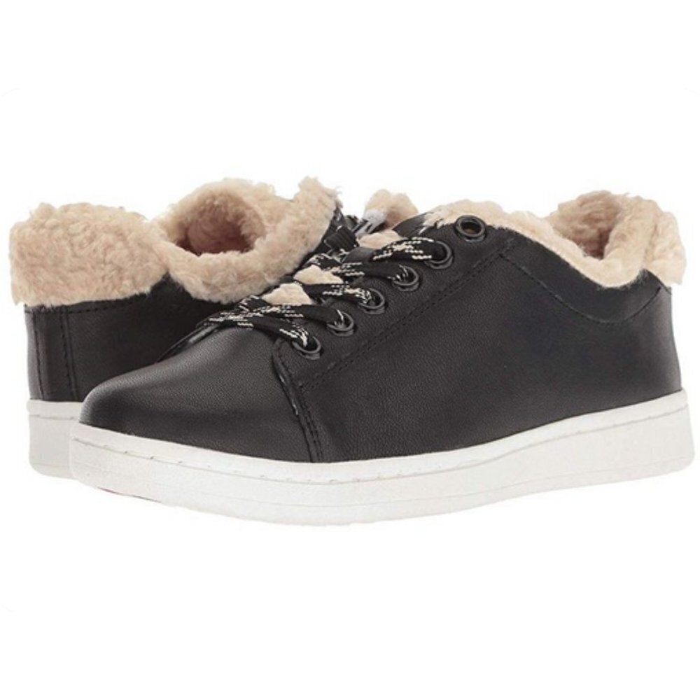EUC E|D Ellen Degeneres black leather & beige faux shearling lined sneakers, 6